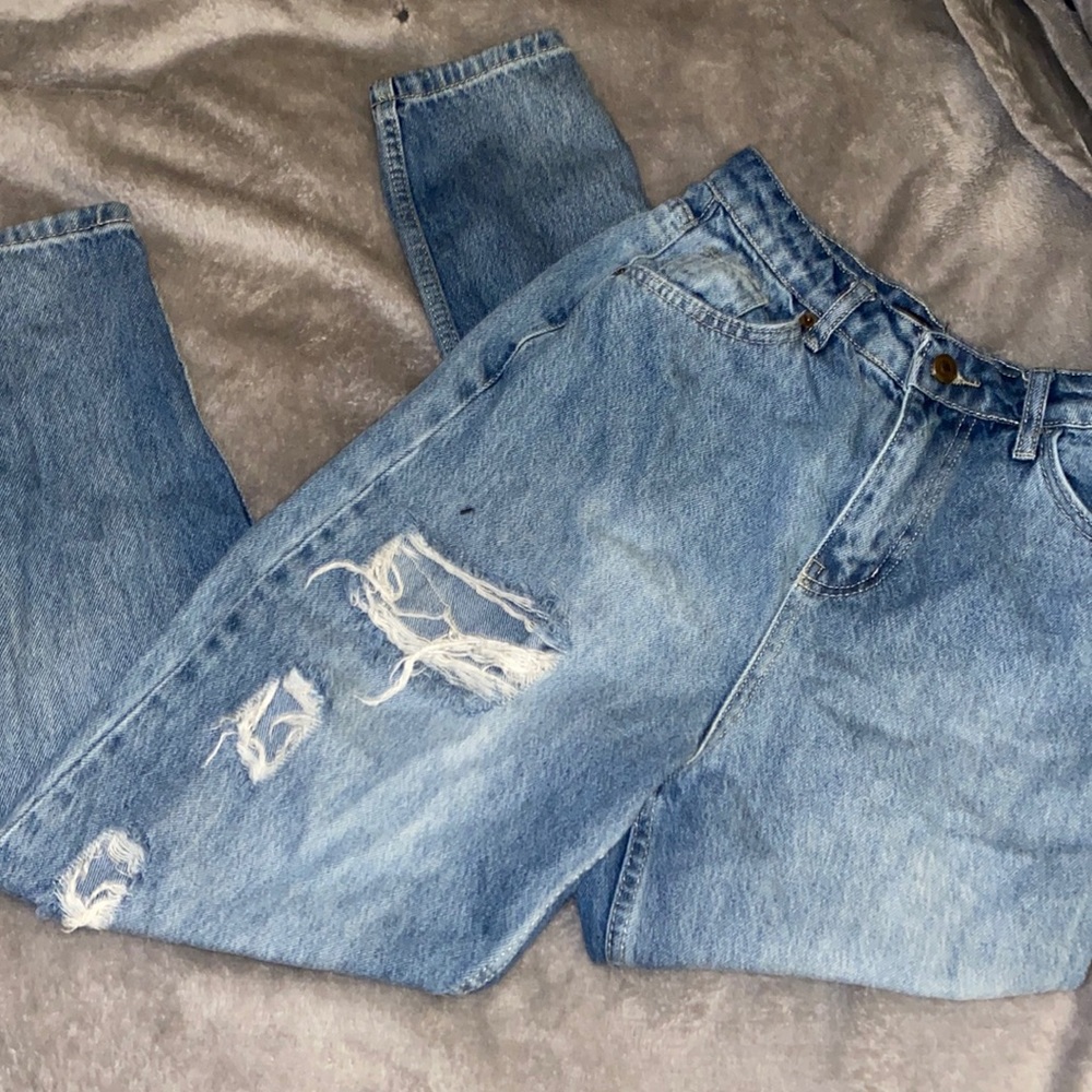Distressed Denim Mom Jeans